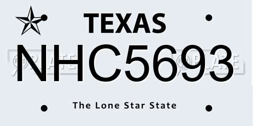 NHC5693 Texas License Plate