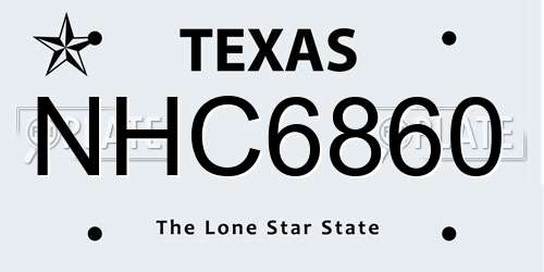 NHC6860 Texas License Plate