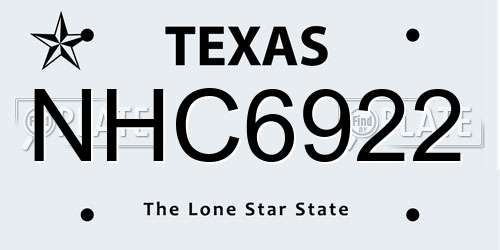NHC6922 Texas License Plate