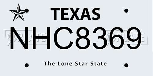 NHC8369 Texas License Plate
