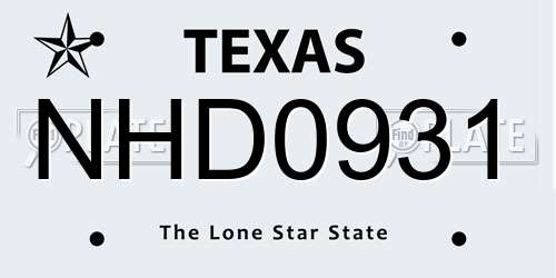 NHD0931 Texas License Plate