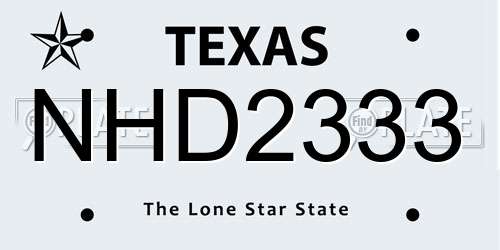 NHD2333 Texas License Plate