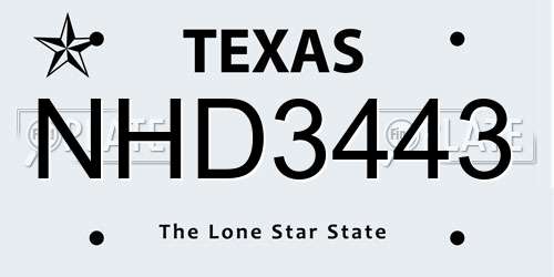 NHD3443 Texas License Plate