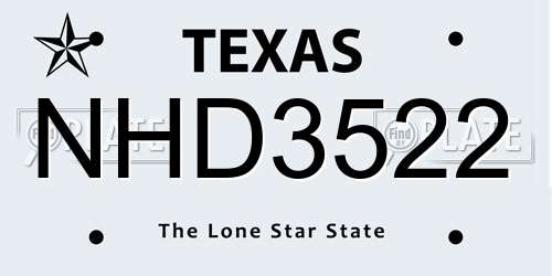 NHD3522 Texas License Plate