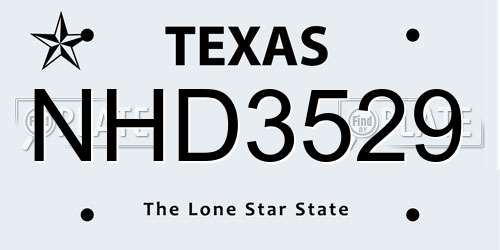 NHD3529 Texas License Plate