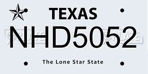 NHD5052 Texas License Plate