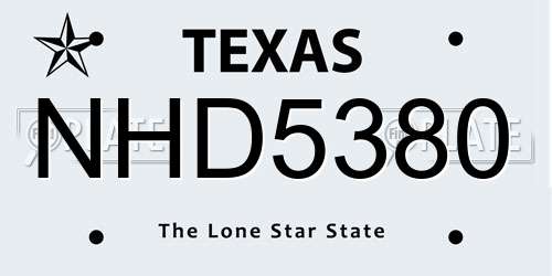 NHD5380 Texas License Plate