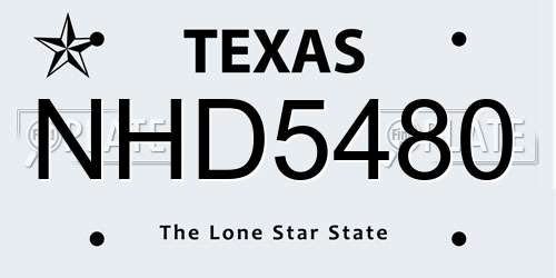 NHD5480 Texas License Plate