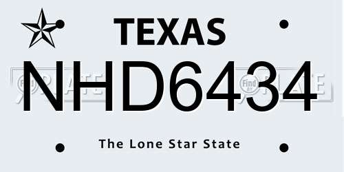 NHD6434 Texas License Plate