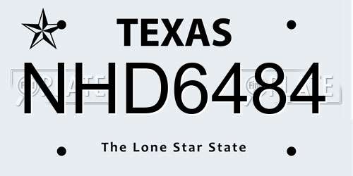 NHD6484 Texas License Plate
