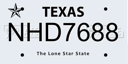 NHD7688 Texas License Plate