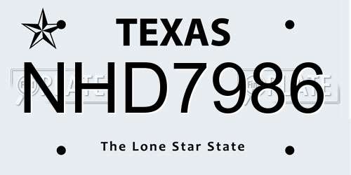 NHD7986 Texas License Plate