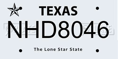 NHD8046 Texas License Plate