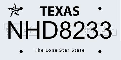 NHD8233 Texas License Plate