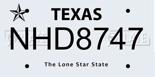 NHD8747 Texas License Plate