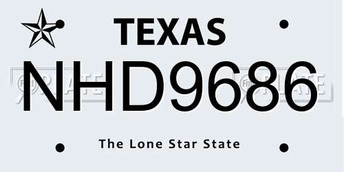NHD9686 Texas License Plate