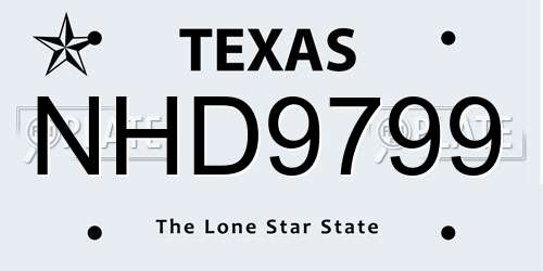 NHD9799 Texas License Plate