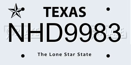 NHD9983 Texas License Plate