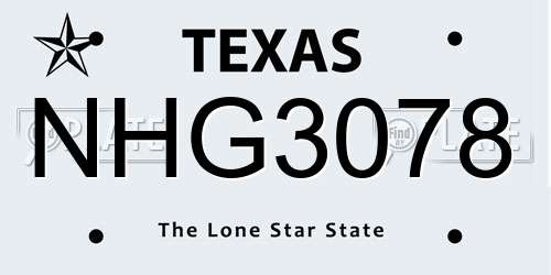 NHG3078 Texas License Plate
