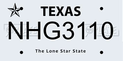 NHG3110 Texas License Plate