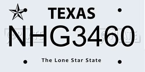 NHG3460 Texas License Plate
