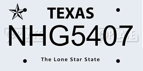 NHG5407 Texas License Plate