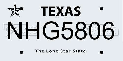 NHG5806 Texas License Plate