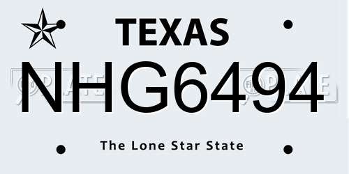 NHG6494 Texas License Plate