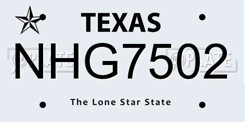 NHG7502 Texas License Plate
