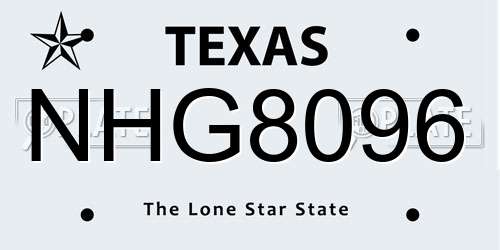NHG8096 Texas License Plate