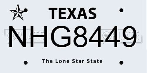 NHG8449 Texas License Plate