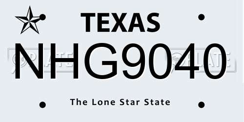 NHG9040 Texas License Plate