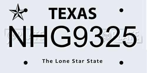 NHG9325 Texas License Plate
