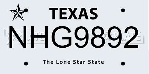 NHG9892 Texas License Plate