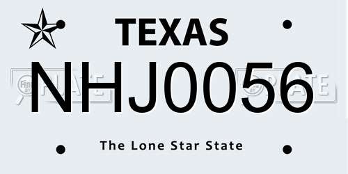 NHJ0056 Texas License Plate