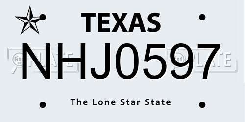 NHJ0597 Texas License Plate