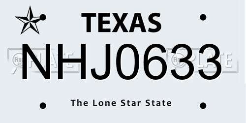 NHJ0633 Texas License Plate