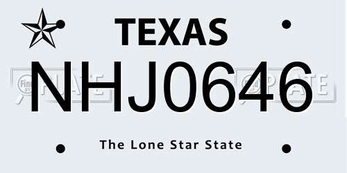 NHJ0646 Texas License Plate