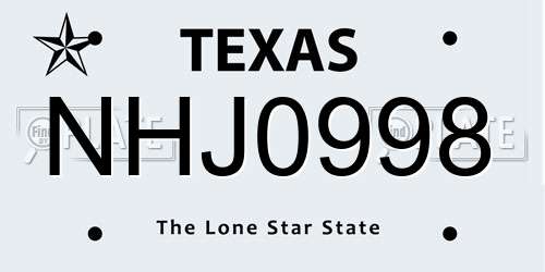 NHJ0998 Texas License Plate