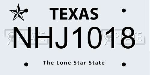 NHJ1018 Texas License Plate