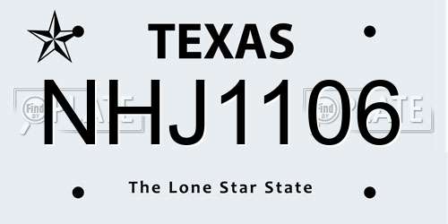NHJ1106 Texas License Plate