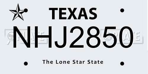 NHJ2850 Texas License Plate