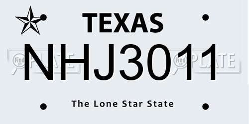 NHJ3011 Texas License Plate