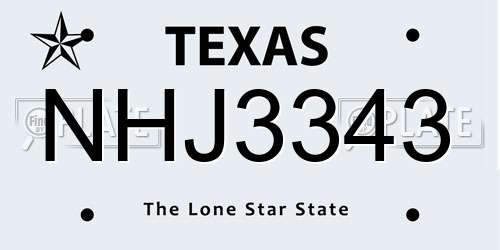 NHJ3343 Texas License Plate