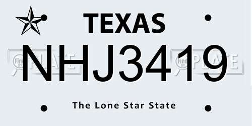 NHJ3419 Texas License Plate