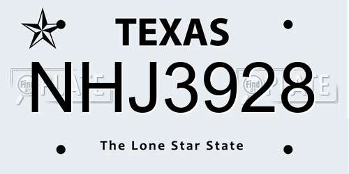 NHJ3928 Texas License Plate