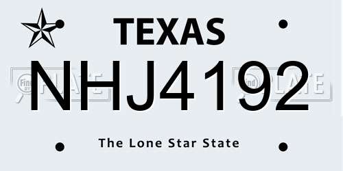 NHJ4192 Texas License Plate