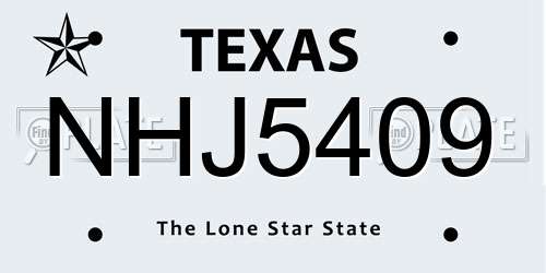 NHJ5409 Texas License Plate