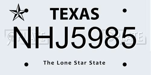 NHJ5985 Texas License Plate