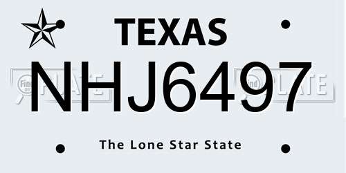 NHJ6497 Texas License Plate
